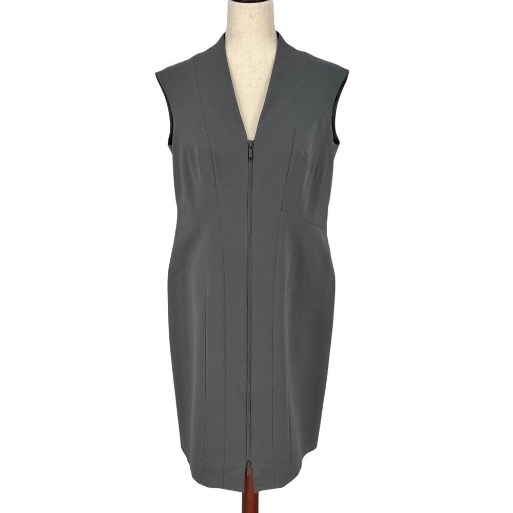 Lafayette 148 Womens Christy Zip Front Sheath Dress Size 12 Gray Sleeveless